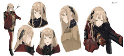 Rule 34 | 1girl, absurdres, black footwear, blonde hair, brown sweater, closed mouth, commentary, from side, full body, gloves, green eyes, gun, highres, holding, holding gun, holding weapon, jacket, long hair, long sleeves, looking at viewer, open clothes, open jacket, open mouth, original, pants, production art, red gloves, red jacket, red pants, solo, standing, sutekina awa, sweater, turtleneck, turtleneck sweater, two-tone pants, weapon, weapon request, white background