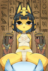 Rule 34 | 1boy, 1girl, animal crossing, animal ears, animated, ankha (animal crossing), bandages, bare shoulders, black eyes, black hair, blunt bangs, blush, bob cut, body fur, bouncing breasts, breasts, brown background, cat ears, cat girl, crop top, fundoshi, furry, furry female, furry male, girl on top, gluteal fold, hair ornament, hieroglyphics, indoors, japanese clothes, looking up, looping animation, lowres, navel, nintendo, open mouth, partially visible vulva, pingqiong xiansheng, pov, shirt, short hair, sidelocks, sleeveless, sleeveless shirt, small breasts, snake hair ornament, solo focus, spread legs, stomach, straight-on, video, white shirt, yellow fur