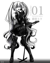 Rule 34 | 1girl, absurdres, armlet, bad deviantart id, bad id, bare shoulders, boots, braid, chain, chain necklace, collar, detached sleeves, electric guitar, greyscale, guitar, hagane miku, hagane vocaloid, hair ornament, hatsune miku, highres, ibanez, instrument, jewelry, long hair, microphone, microphone stand, monochrome, nail polish, necklace, shoji-ikari, skirt, skull hair ornament, solo, spiked collar, spikes, thigh boots, thigh strap, thighhighs, tongue, tongue out, twin braids, very long hair, vocaloid, zettai ryouiki