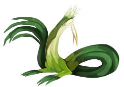 Rule 34 | animal, animal focus, closed mouth, dragon, food focus, full body, green theme, no humans, omarumaru, original, simple background, solo, spring onion, white background