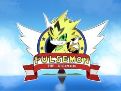 Rule 34 | 1other, digimon, digimon (creature), green eyes, other focus, parody, pulsemon, solo, sonic (series)