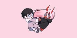 Rule 34 | 10s, 1boy, 1girl, bad id, bad tumblr id, bandages, black cloak, black hair, blue eyes, boots, child, cloak, coat, colored sclera, colored skin, commentary, couple, crossed arms, dancing, darling in the franxx, english commentary, fur boots, fur trim, green eyes, grey coat, hand up, hetero, hiro (darling in the franxx), holding hands, hood, hooded cloak, horns, long hair, looking at another, neru (catnelac), oni horns, parka, pink hair, red horns, red pupils, red sclera, red skin, short hair, winter clothes, winter coat, zero two (darling in the franxx)