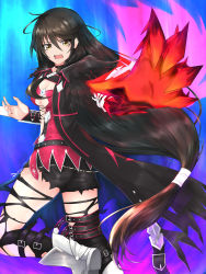 Rule 34 | 1girl, absurdres, artist request, ass, boots, braid, breasts, brown eyes, brown hair, claws, from behind, highres, long hair, looking at viewer, open mouth, shiny clothes, shiny skin, short shorts, shorts, skindentation, solo, tales of (series), tales of berseria, thighhighs, torn clothes, torn thighhighs, vambraces, velvet crowe, very long hair