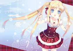 Rule 34 | 1girl, :o, bad id, bad pixiv id, blonde hair, blue eyes, bracelet, breasts, breath, buttons, christmas, cleavage, jewelry, jin young-in, long hair, marker, medium breasts, nail art, nail polish, open mouth, original, plaid, polka dot, skirt, snow, snowflakes, solo, twintails