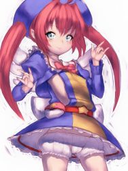 Rule 34 | 1girl, bloomers, blue eyes, flat chest, fumio (rsqkr), light smile, long hair, marron (quiz magic academy), quiz magic academy, red hair, skirt, solo, star (symbol), twintails, underwear