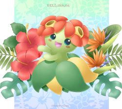 Rule 34 | :d, artist name, bellossom, blue eyes, blush stickers, character name, commentary request, creatures (company), flower, game freak, gen 2 pokemon, leaf, nintendo, no humans, open mouth, pokemon, pokemon (creature), sasabunecafe, smile, solo, tongue