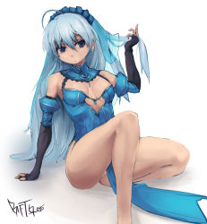 Rule 34 | 10s, 1girl, alternate hair color, blue hair, butterfly hair ornament, elbow gloves, female focus, fingerless gloves, gloves, hair ornament, hairband, highres, hitsugi no chaika, holding, holding own hair, layla (hitsugi no chaika), lolita hairband, long hair, no panties, pelvic curtain, purple eyes, pussy, pussy peek, riftgarret, solo