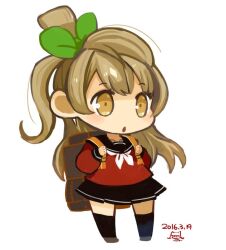 Rule 34 | 1girl, chibi, dated, full body, long hair, love live!, love live! school idol project, minami kotori, mota, open mouth, simple background, solo, thighhighs, white background, zettai ryouiki