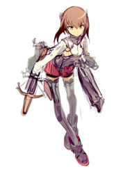 Rule 34 | 10s, 1girl, bike shorts, bike shorts under skirt, bow (weapon), brown eyes, brown hair, crossbow, flat chest, headgear, highres, kantai collection, miniskirt, personification, pleated skirt, short hair, shorts, shorts under skirt, sketch, skirt, so-bin, solo, taihou (kancolle), thighhighs, weapon