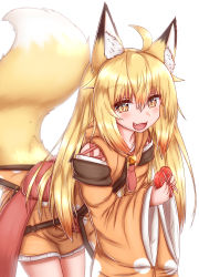 Rule 34 | 1girl, :3, animal ear fluff, animal ears, blonde hair, box, brown eyes, fang, fox ears, fox girl, fox tail, gift, gift box, heart-shaped box, highres, holding, holding gift, horokusa (korai), korai (horokusa), long hair, long sleeves, looking at viewer, open mouth, original, simple background, smug, solo, tail, white background