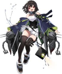Rule 34 | 1girl, :3, :d, anchor, azur lane, black hair, black thighhighs, blue background, blush, cannon, chain, chestnut mouth, closed eyes, clothes writing, cooper (azur lane), full body, grin, hachimaki, headband, highres, long sleeves, looking at viewer, multiple views, off shoulder, official art, open mouth, pink eyes, pleated skirt, rigging, shisantian, short hair, skindentation, skirt, smile, thighhighs, torpedo tubes, transparent background, turret, upskirt, white skirt
