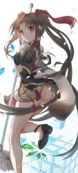 Rule 34 | 1girl, absurdly long hair, absurdres, aged up, animal ears, aquaplus, arm under breasts, arms up, ass, ass focus, bare legs, breasts, cait sith (utawarerumono: lost flag), closed mouth, dress, from behind, from side, full body, hair ribbon, heels, highres, holding, holding staff, holding weapon, huge ass, leg up, long hair, long image, long twintails, looking at viewer, medium breasts, nekone (utawarerumono), parted bangs, raised eyebrows, red eyes, ribbon, sherly hiberna, sidelocks, signature, solo, staff, staff (weapon), standing, standing on one leg, tail, tall image, thighs, utawarerumono, utawarerumono: itsuwari no kamen, utawarerumono: lost flag, variations, very long hair, weapon