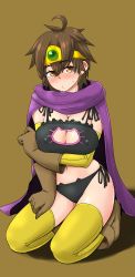 Rule 34 | 1girl, arioarimura, breasts, brown eyes, brown gloves, brown hair, cape, cat lingerie, circlet, cleavage, cleavage cutout, clothing cutout, commentary request, dragon quest, dragon quest iii, gloves, large breasts, looking at viewer, meme attire, roto (dq3), short hair, solo, square enix