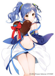 Rule 34 | 10s, 1girl, bare shoulders, blue hair, blush, brown hair, candy, chocolate, chocolate heart, commentary request, detached sleeves, food, gift, hair ornament, heart, holding, holding gift, long hair, looking at viewer, lostorage wixoss, piruluk (lostorage wixoss), ponytail, scrunchie, side ponytail, simple background, smile, solo, valentine, white background, wixoss, yuzuki kihiro