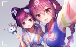 Rule 34 | 2girls, :d, alternate costume, alternate hairstyle, animal ears, blush, bow, braid, breasts, brown eyes, brown hair, chang&#039;e mei, chinese clothes, collarbone, crescent, crescent earrings, d.va (overwatch), dress, drone, earrings, eneru (enepuni), facial mark, fang, floating, floral print, flower, hair between eyes, hair flower, hair ornament, hair rings, hair stick, hairpin, hanbok, hand up, jewelry, korean clothes, long hair, long sleeves, looking at viewer, low-tied long hair, machinery, medium breasts, mei (overwatch), multicolored stripes, multiple girls, no eyewear, official alternate costume, open mouth, overwatch, overwatch 1, palanquin d.va, pink bow, pink skirt, purple eyes, rabbit ears, rabbit hair ornament, reaching, reaching towards viewer, robot, selfie, shawl, single braid, skirt, smile, snowball (overwatch), striped, striped sleeves, taking picture, twitter username, upper body, v, viewfinder, whisker markings, wide sleeves
