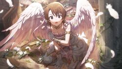 Rule 34 | feathered wings, feathers, futami ami, gloves, idolmaster, idolmaster million live!, idolmaster million live! theater days, official art, wings