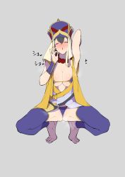 Rule 34 | 1girl, absurdres, barefoot, beads, bikini, breasts, brown hair, commentary request, fate/grand order, fate (series), feet, hat, highres, jikatarou, large breasts, prayer beads, sexually suggestive, spread legs, squatting, swimsuit, thighhighs, xuangzang sanzang (fate)