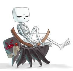 Rule 34 | bow (weapon), hakkyotyui, looking at viewer, lowres, minecraft, no humans, simple background, skeleton (minecraft), spider (minecraft), spider jockey (minecraft), weapon, white background