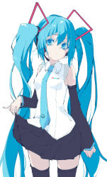 Rule 34 | 1girl, 3774., bare shoulders, black skirt, black sleeves, black thighhighs, blue eyes, blue hair, blue necktie, clothes lift, commentary, cowboy shot, detached sleeves, hair ornament, hatsune miku, hatsune miku (vocaloid4), head tilt, headphones, headset, long hair, looking to the side, miniskirt, necktie, pleated skirt, shirt, shoulder tattoo, simple background, sketch, skirt, skirt lift, sleeveless, sleeveless shirt, solo, standing, tattoo, thighhighs, twintails, v4x, very long hair, vocaloid, white shirt, zettai ryouiki