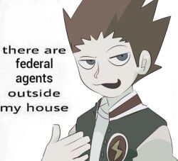 Rule 34 | 1boy, brown hair, doofazoid, english text, i&#039;m stuff (meme), jacket, looking at viewer, male focus, meme, mob psycho 100, short hair, simple background, smile, solo, suzuki shou, upper body, white background