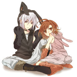 Rule 34 | 1boy, 1girl, accelerator (toaru majutsu no index), ahoge, albino, animal hands, bad id, bad pixiv id, boots, brown eyes, brown hair, cat paws, choker, gloves, issa (sorako45), last order (toaru majutsu no index), open mouth, paw gloves, red eyes, short hair, toaru majutsu no index, white hair