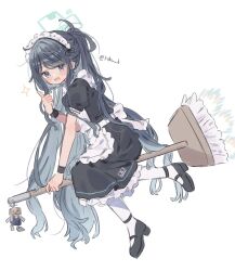 Rule 34 | &lt;key&gt; (robot) (blue archive), 1girl, absurdly long hair, absurdres, apron, aris (blue archive), aris (maid) (blue archive), black dress, black footwear, black hair, blue archive, blue eyes, blue halo, blush, dress, frilled apron, frilled dress, frills, full body, halo, highres, long hair, maid, maid headdress, official alternate costume, open mouth, pantyhose, ponytail, puffy short sleeves, puffy sleeves, roku 6, shoes, short sleeves, simple background, solo, twitter username, very long hair, white apron, white background, white pantyhose
