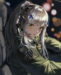 Rule 34 | 1girl, agent 416 (girls&#039; frontline), bad id, bad twitter id, car interior, driving, facial mark, girls&#039; frontline, green eyes, green jacket, hair ornament, headphones, headset, hk416 (girls&#039; frontline), jacket, long hair, long sleeves, ponytail, sidelocks, silence girl, silver hair, solo, teardrop, tom clancy&#039;s the division, upper body