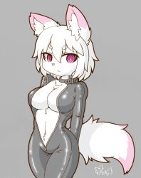 Rule 34 | 1girl, acky05 wolf, catsuit, furry, furry female, highres, purple eyes, short hair, solo, white hair