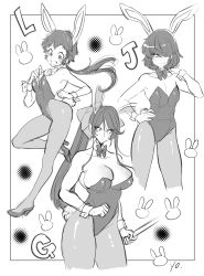 Rule 34 | 3girls, animal ears, ass, breasts, cleavage, grandaughter of goemon, grandaughter of jigen, grandaughter of lupin iii, high heels, highres, large breasts, leotard, long hair, lupin iii, marimo (yousei ranbu), medium breasts, multiple girls, playboy bunny, ponytail, short hair, small breasts