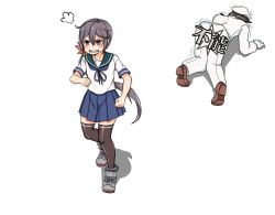 Rule 34 | 1boy, 1girl, admiral (kancolle), akebono (kancolle), all fours, anger vein, angry, bell, black thighhighs, blue skirt, clenched teeth, commentary request, flower, full body, hair bell, hair flower, hair ornament, jingle bell, kantai collection, long hair, military, military uniform, naval uniform, pleated skirt, purple eyes, purple hair, school uniform, serafuku, short sleeves, side ponytail, simple background, skirt, takasugi heppu, teeth, thighhighs, translation request, uniform, very long hair, white background