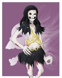 Rule 34 | chain, flat chest, genderswap, highres, jcdr, original, simple background, skull, torn clothes, zombie