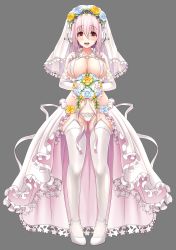 Rule 34 | 10s, 1girl, absurdres, blush, bouquet, bra, breasts, bridal veil, bride, cameltoe, cleavage, covered erect nipples, dress, elbow gloves, female focus, flower, full body, garter straps, gloves, grey background, hair between eyes, happy, headphones, heart, heels, high heels, highres, holding, holding bouquet, holding flower, large breasts, lingerie, looking at viewer, lowleg, lowleg skirt, medium hair, nitroplus, open mouth, panties, pink hair, red eyes, revealing clothes, skirt, smile, solo, standing, super sonico, thighhighs, transparent background, underwear, v-mag, veil, wedding dress, white dress, white footwear, white gloves, white thighhighs