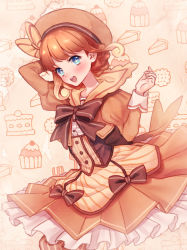 Rule 34 | + +, 1girl, :d, black bow, bow, brown dress, brown hair, brown hat, cake, creatures (company), cupcake, dessert, dress, food, game freak, gen 1 pokemon, gradient hair, hand up, hat, hat bow, highres, looking at viewer, medium hair, moe (hamhamham), multicolored hair, nintendo, open mouth, pantyhose, personification, pie, pie slice, pokemon, puffy sleeves, raichu, simple background, smile, solo, standing, striped clothes, striped legwear, striped pantyhose, vertical-striped clothes, vertical-striped pantyhose, wrist cuffs