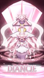 Rule 34 | 2girls, absurdres, arms up, artist name, character name, closed eyes, colored sclera, creatures (company), crystal, dated, diancie, dual persona, energy, english text, female focus, full body, game freak, gem, gen 6 pokemon, hands up, highres, laranthrod, legendary pokemon, looking at viewer, mega diancie, mega pokemon, mega stone, multiple girls, mythical pokemon, nintendo, no humans, open mouth, outstretched arms, pink eyes, pokemon, pokemon (creature), pokemon xy, red sclera, smile, spread arms, text focus, veil, watermark