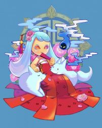 Rule 34 | 1girl, artist request, blue hair, cookie run, dress, humanization, kumiho cookie, multicolored hair, personification, sleeveless, sleeveless dress, solo, source request