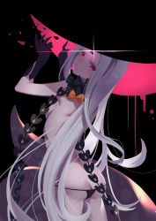 Rule 34 | 1girl, abigail williams (fate), ass, black bow, black hat, black panties, bow, breasts, butt crack, colored skin, commentary request, fate/grand order, fate (series), from behind, gloves, hat, keyhole, long hair, looking at viewer, orange bow, panties, parted bangs, polka dot, polka dot bow, red eyes, small breasts, smile, solo, tentacles, underwear, very long hair, white hair, white skin, witch hat, yukiyama momo