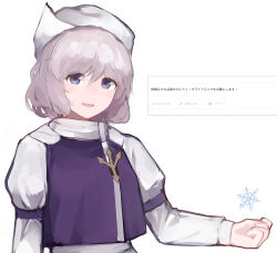 Rule 34 | arm up, clenched hand, copyright request, giving, hat, highres, letty whiterock, light smile, looking at viewer, rampart1028, romaji text, snowflakes, touhou, twitter, twitter logo, user interface, white hat