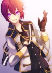 Rule 34 | 10s, 1boy, bad id, bad pixiv id, cape, ensemble stars!, gloves, highres, male focus, open mouth, purple eyes, red hair, short hair, smile, solo, suou tsukasa, uniform, yamarutter
