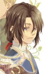 Rule 34 | 2boys, blue eyes, brown hair, expressionless, half-closed eyes, lips, looking at viewer, lowres, multiple boys, short hair, simple background, solo focus, uniform, victorian, white background