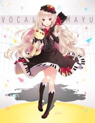 Rule 34 | 1girl, axe, bad id, bad pixiv id, elbow gloves, gloves, highres, hitsukuya, long hair, mayu (vocaloid), red eyes, solo, stuffed animal, stuffed rabbit, stuffed toy, usano mimi, vocaloid, weapon, white hair