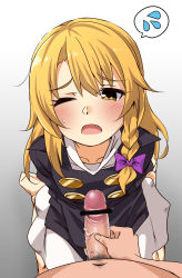 Rule 34 | 2boys, bar censor, black coat, blonde hair, blush, bow, braid, bukkake, buttons, censored, clothed male nude male, coat, commentary request, cookie (touhou), cum, facial, fang, full body, genderswap, genderswap (ftm), haiji (sugakunigate), hair bow, highres, kirisame marisa, long hair, looking at viewer, male focus, male masturbation, male pubic hair, masturbation, multiple boys, nude, one eye closed, open mouth, penis, pov, pubic hair, purple bow, rei (cookie), side braid, single braid, spoken sweatdrop, sweatdrop, touhou, trap, veins, veiny penis, yaoi, yellow eyes