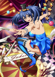 Rule 34 | 00s, 1girl, ass, bashoku youjou, breasts, circus, dress, female focus, hat, ikkitousen, knife, large breasts, long hair, looking at viewer, shiny skin, smile, tarot, twintails
