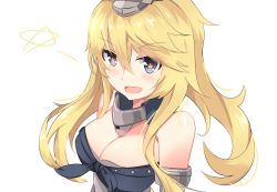 Rule 34 | 10s, 1girl, blonde hair, breasts, cleavage, hair between eyes, highres, iowa (kancolle), kantai collection, large breasts, long hair, nahaki, open mouth, sin-poi, smile, solo, star-shaped pupils, star (symbol), symbol-shaped pupils