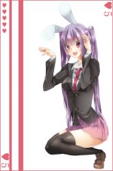 Rule 34 | 1girl, alternate hairstyle, animal ears, black thighhighs, blush, female focus, heart, highres, long hair, long sleeves, miniskirt, necktie, open mouth, pink hair, rabbit ears, red necktie, reisen udongein inaba, skirt, solo, thighhighs, touhou, twintails, very long hair, yuzuki (yuzuha)