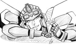 Rule 34 | 1girl, anode (transformers), armor, btfly009, goggles, helmet, humanoid robot, looking at object, mechanical wings, monochrome, robot, robot girl, shoulder armor, snowflakes, solo, the transformers (idw), traditional media, transformers, wings