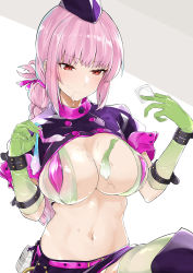 Rule 34 | 1girl, absurdres, bikini, blush, braid, breasts, closed mouth, commentary request, condom, condom wrapper, covered erect nipples, fate/grand order, fate (series), florence nightingale (fate), florence nightingale (trick or treatment) (fate), gloves, green bikini, green gloves, green thighhighs, hat, highres, large breasts, layered bikini, lips, long hair, mitsudoue, navel, official alternate costume, pink hair, red eyes, revealing clothes, see-through, short sleeves, shrug (clothing), skirt, solo, stray pubic hair, sweat, swimsuit, thighhighs, used condom