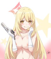 Rule 34 | + +, 1girl, 2023, 20s, :d, artist name, bare shoulders, blonde hair, blush, breasts, collarbone, completely nude, dated, female focus, gloves, gradient background, gun, handgun, highres, holding, holding weapon, large breasts, long hair, looking at viewer, matching hair/eyes, navel, nipples, nude, okara, open mouth, pistol, shokuhou misaki, smile, solo, star-shaped pupils, star (symbol), stomach, symbol-shaped pupils, toaru kagaku no mental out, toaru kagaku no railgun, toaru majutsu no index, tongue, tongue out, unusual pupils, upper body, weapon, white gloves, yellow eyes