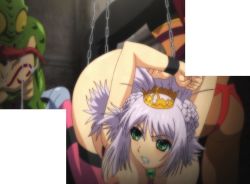 Rule 34 | 1girl, angry, ass, bdsm, bondage, bound, breasts, catue dragundaala, chain, demon, drooling, glaring, green eyes, large breasts, lizard, monster, nipples, nude, princess knight catue, purple hair, screencap, stitched, third-party edit, yellow eyes
