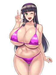 Rule 34 | 1girl, bikini, breasts, huge breasts, kawanuma uotsuri, long hair, saionji natsu, smile, solo, swimsuit