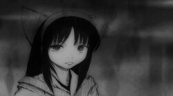Rule 34 | 1girl, ainu clothes, black hair, expressionless, hair ribbon, highres, long hair, looking at viewer, monochrome, nakoruru, ribbon, samurai spirits, snk, solo, the king of fighters, traditional media